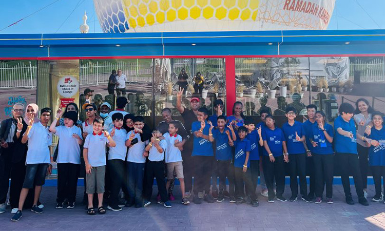Group of teachers and students enthralled at adventure event in Group of teachers and students enthralled at adventure event in Sharjah