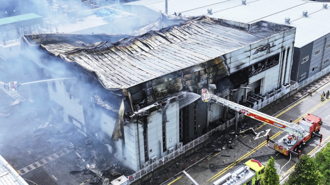 A fire at a lithium battery factory in South Korea kills 22 mostly Chinese migrant workers