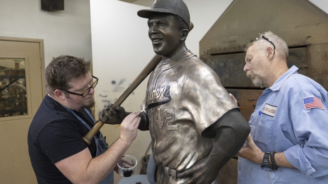 A rebuilt bronze Jackie Robinson statue will be unveiled 6 A rebuilt bronze Jackie Robinson statue will be unveiled 6 months after the original was stolen