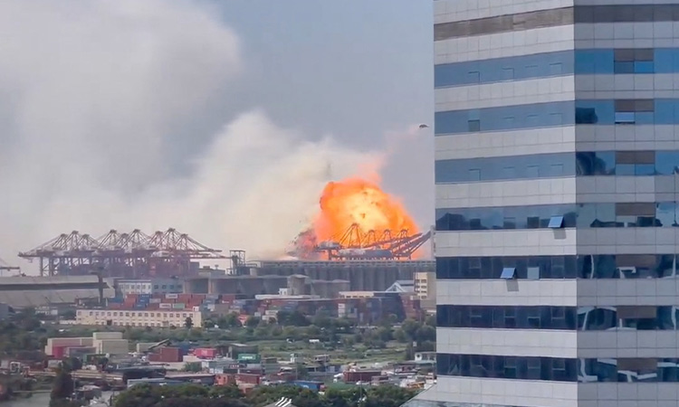 Powerful explosion sets off fireball on container ship at China’s Powerful explosion sets off fireball on container ship at China’s Ningbo-Zhoushan port