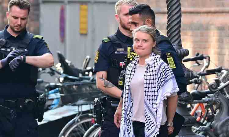 Activist Greta Thunberg detained by Danish police at pro-Palestinian protest Activist Greta Thunberg detained by Danish police at pro-Palestinian protest
