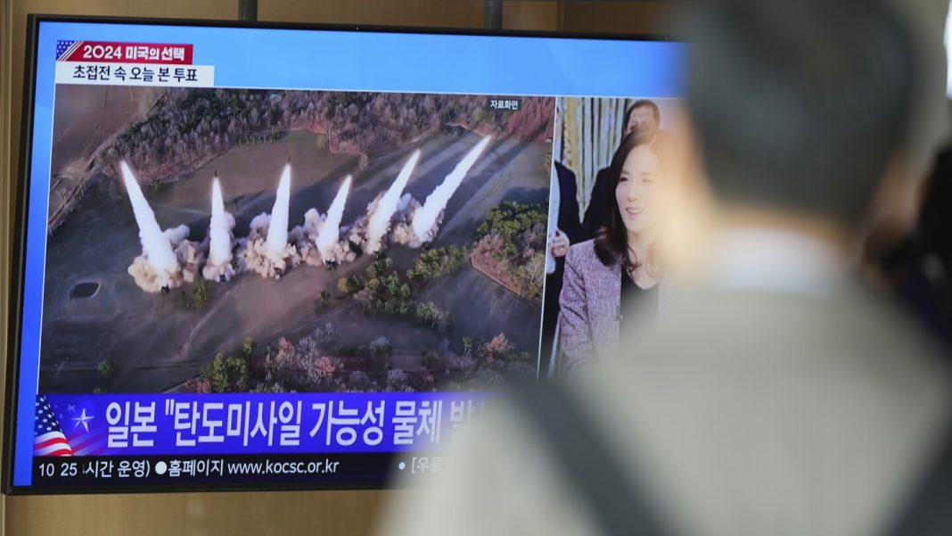 North Korea fires a barrage of ballistic missiles toward the North Korea fires a barrage of ballistic missiles toward the sea ahead of US election